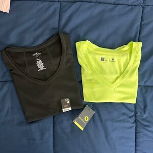 Black and Neon Green V-Neck T-Shirts